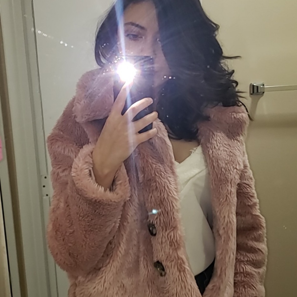 Free People Pink Faux Fur Jacket